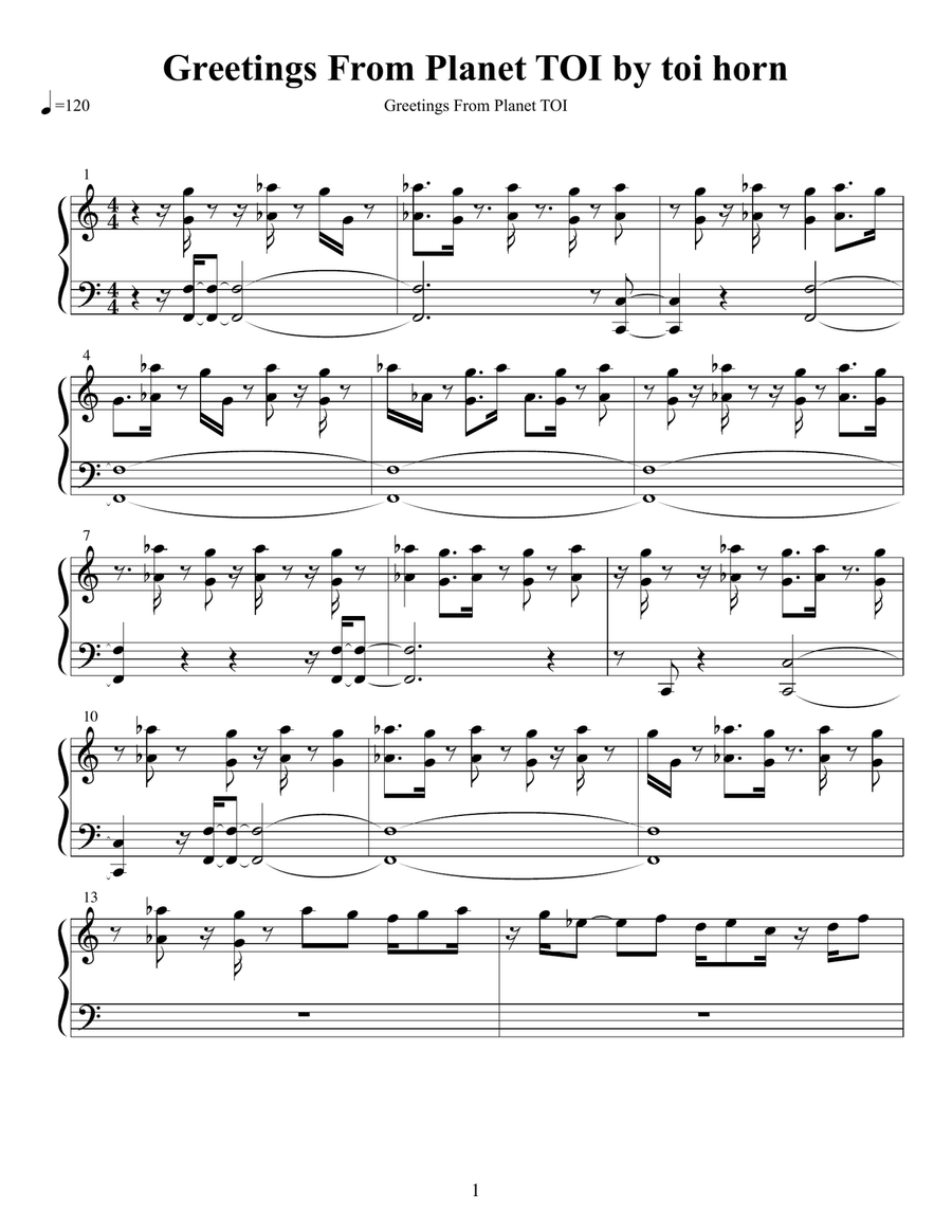 Greetings From Planet TOI Piano Solo scores gallery preview page 1