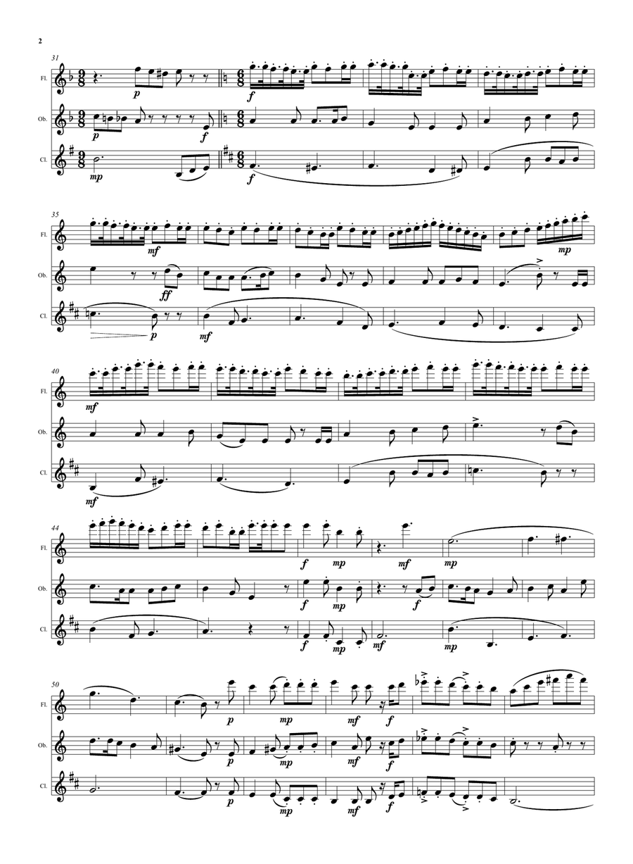 Wine and Water (Old Noah he had an Ostrich Farm) for wind trio (flute, oboe, clarinet) Woodwind Trio scores gallery preview page 2