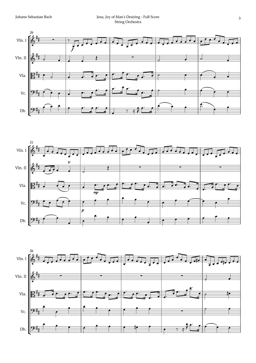 Jesu, Joy of Man's Desiring by Bach for String Orchestra Chamber Music scores gallery preview page 3