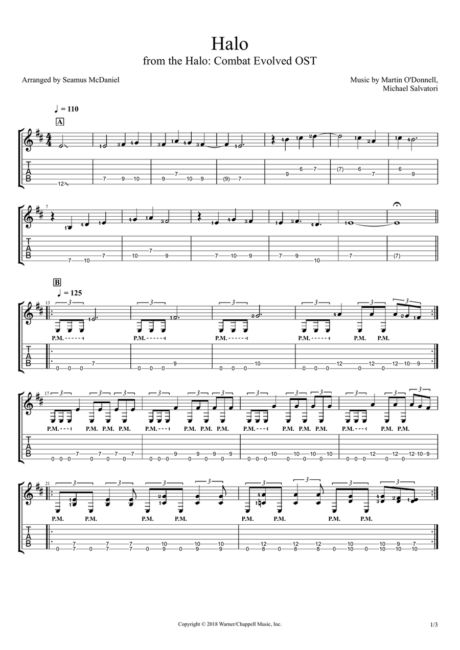 Halo Guitar Tablature scores gallery preview page 1