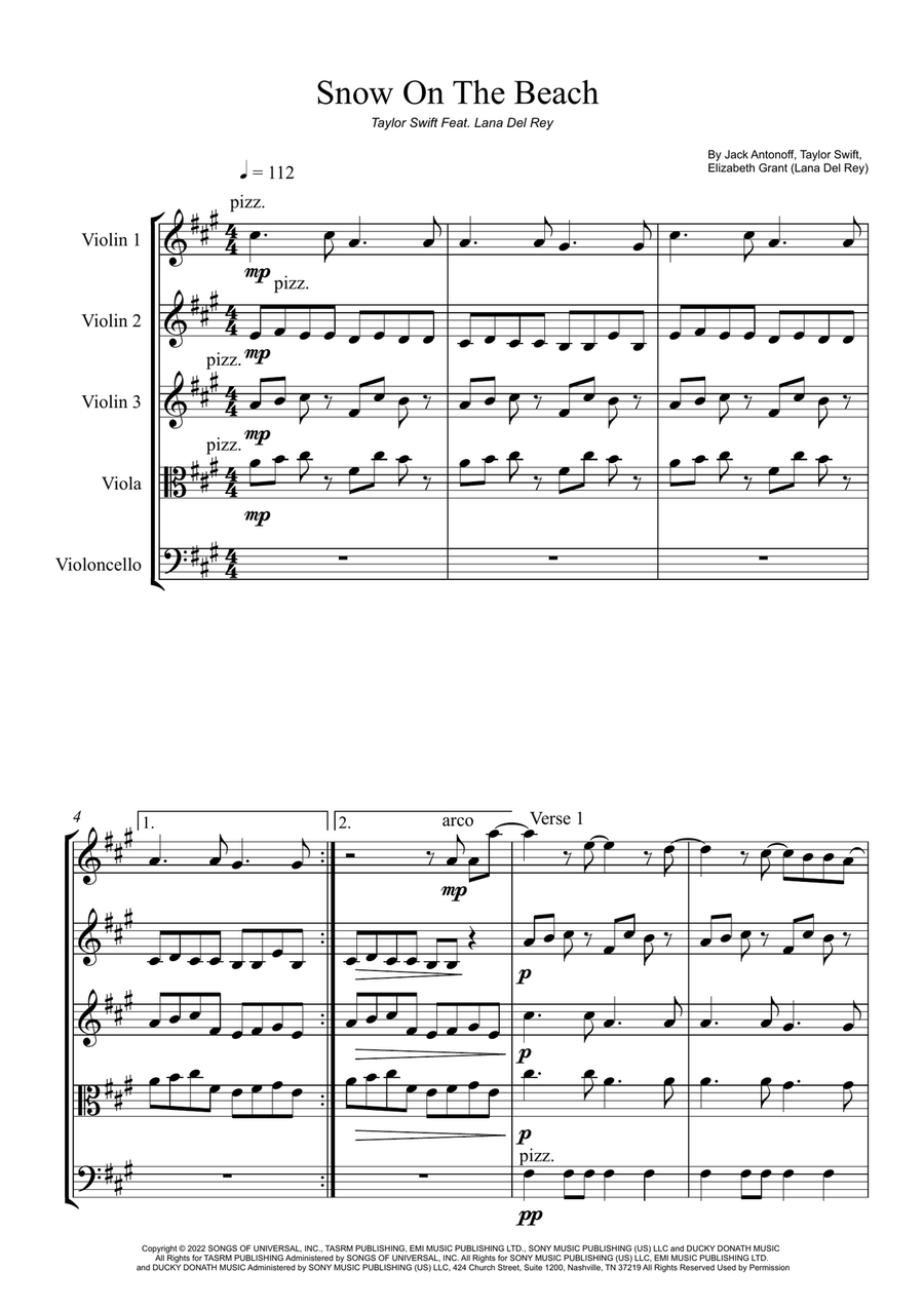 Snow On The Beach Snow On The Beach String Quartet scores gallery preview page 1