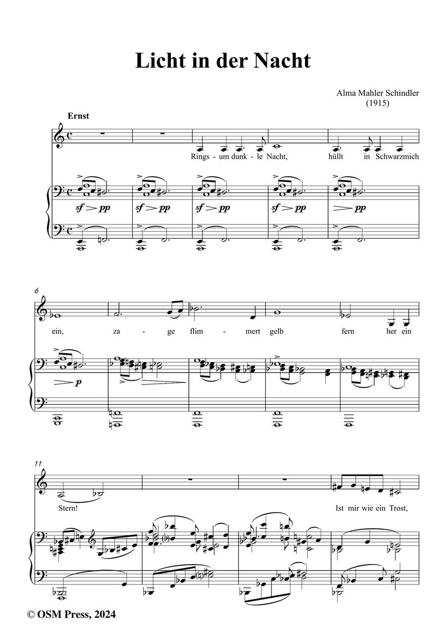 Alma Mahler-Licht in der Nacht,in a minor Piano, Vocal scores gallery preview page 2