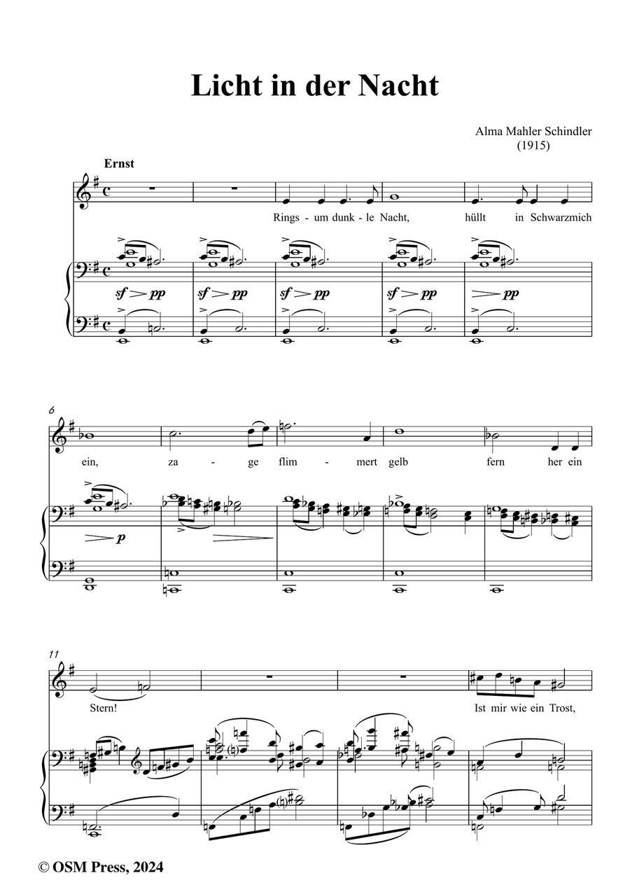 Alma Mahler-Licht in der Nacht,in e minor Piano, Vocal scores gallery preview page 2