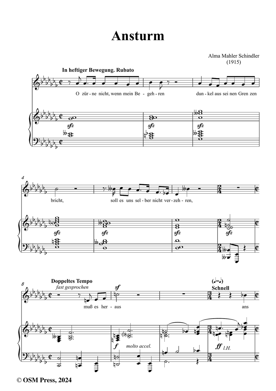 Alma Mahler-Ansturm,in a flat minor Piano, Vocal scores gallery preview page 2