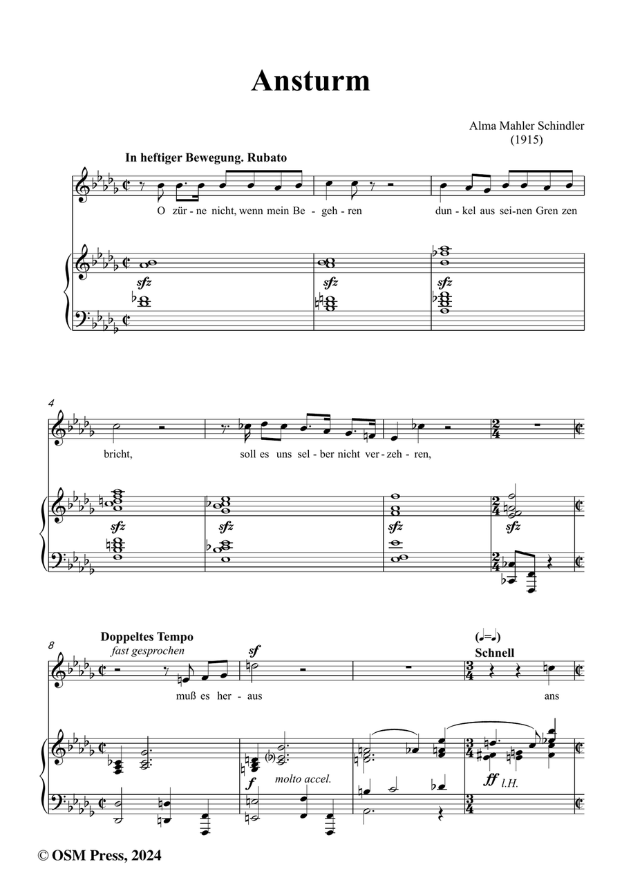Alma Mahler-Ansturm,in b flat minor Piano, Vocal scores gallery preview page 2