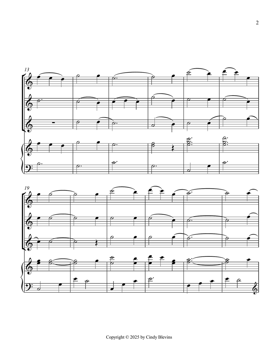 His Eye Is On the Sparrow, for Three Flutes and Piano Small Ensemble scores gallery preview page 3