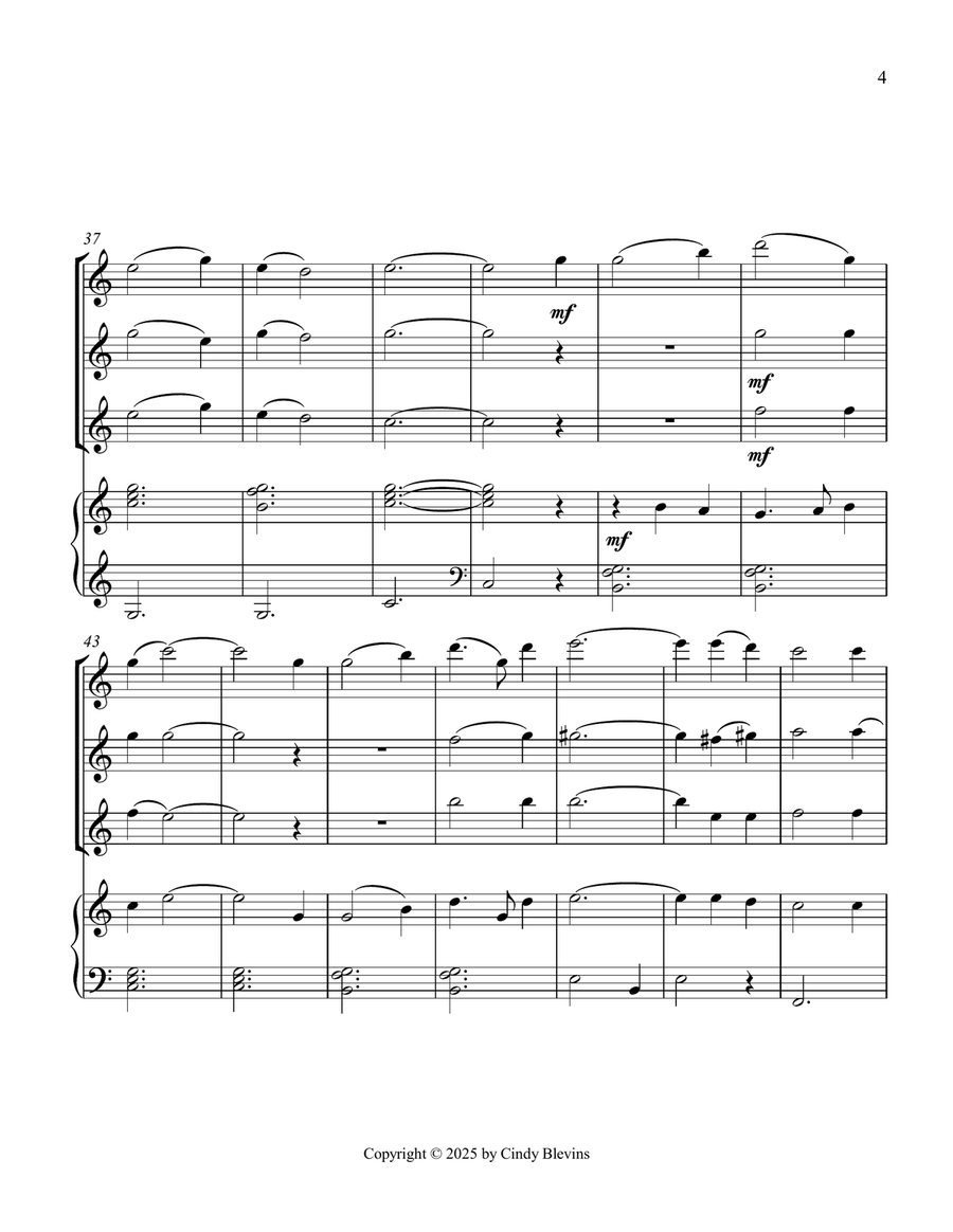 His Eye Is On the Sparrow, for Three Flutes and Piano Small Ensemble scores gallery preview page 5