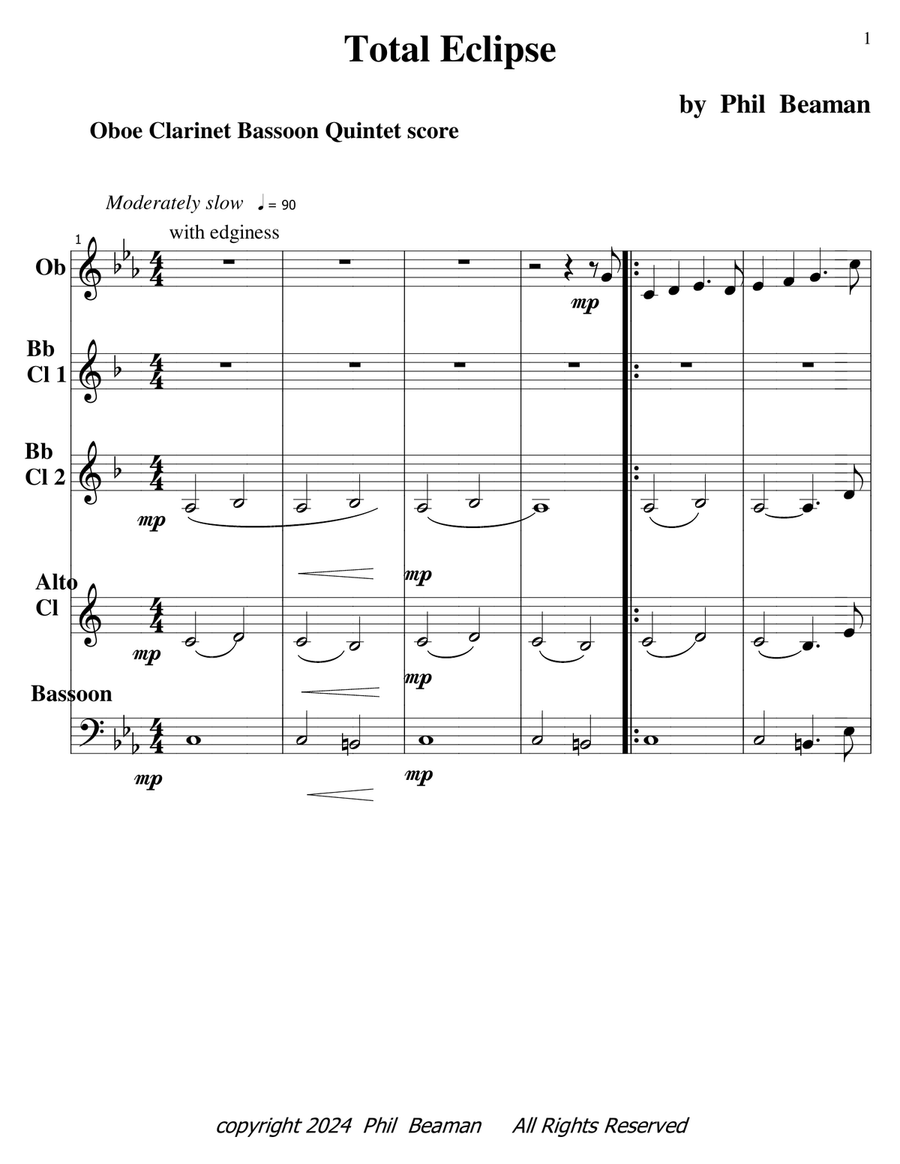 Total Eclipse - oboe 3 clar bassoon quintet Woodwind Quintet scores gallery preview page 1