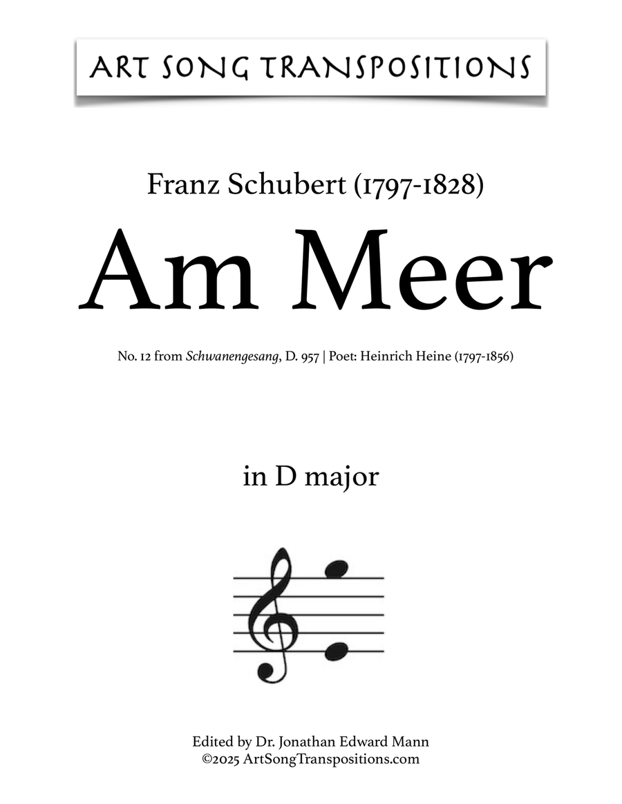 SCHUBERT: Am Meer, D. 957 no. 12 (transposed to D major) Piano, Vocal scores gallery preview page 1