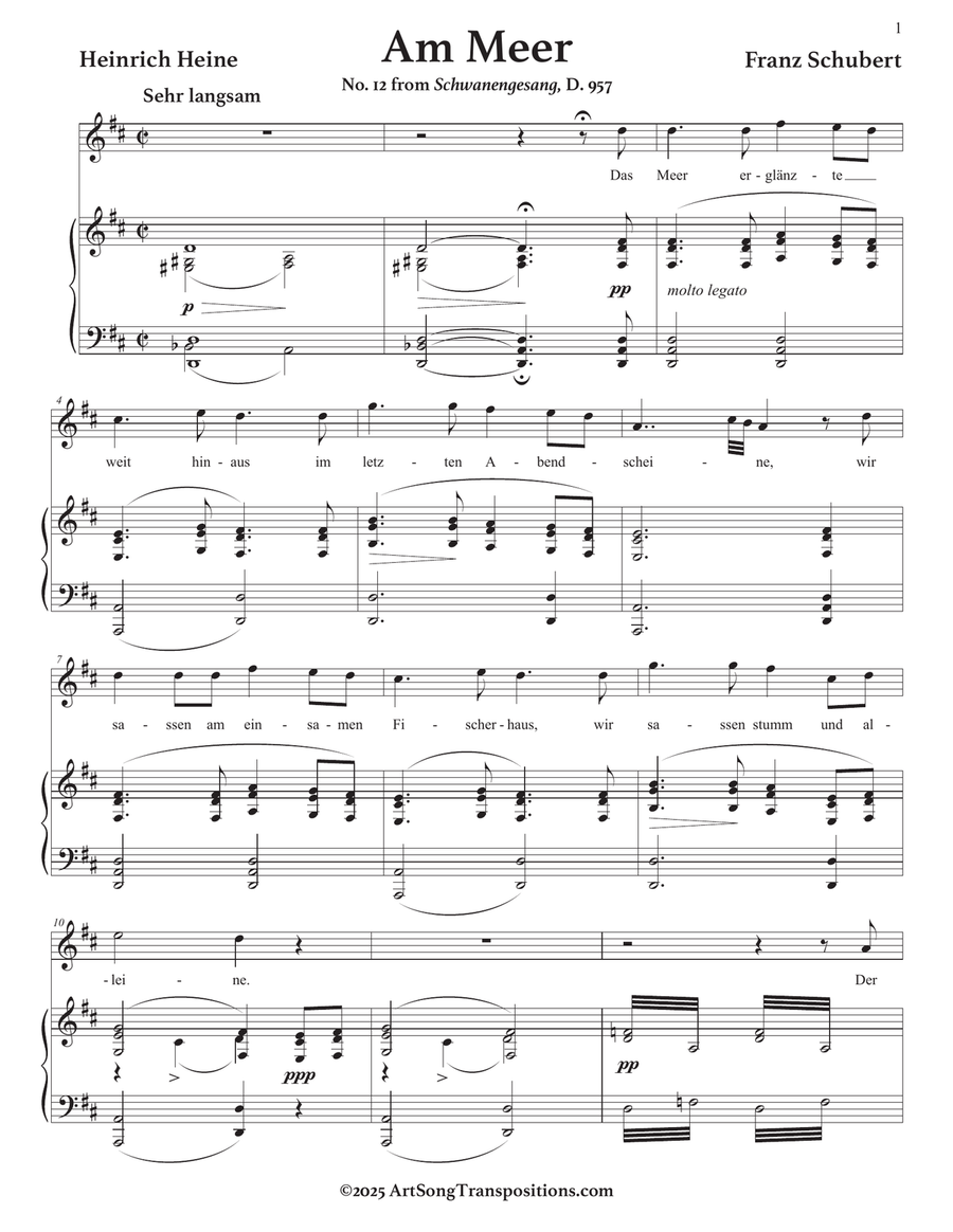 SCHUBERT: Am Meer, D. 957 no. 12 (transposed to D major) Piano, Vocal scores gallery preview page 2