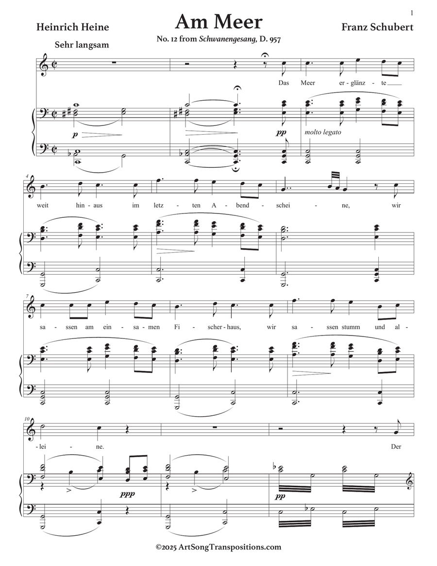 SCHUBERT: Am Meer, D. 957 no. 12 (transposed to C major) Piano, Vocal scores gallery preview page 2