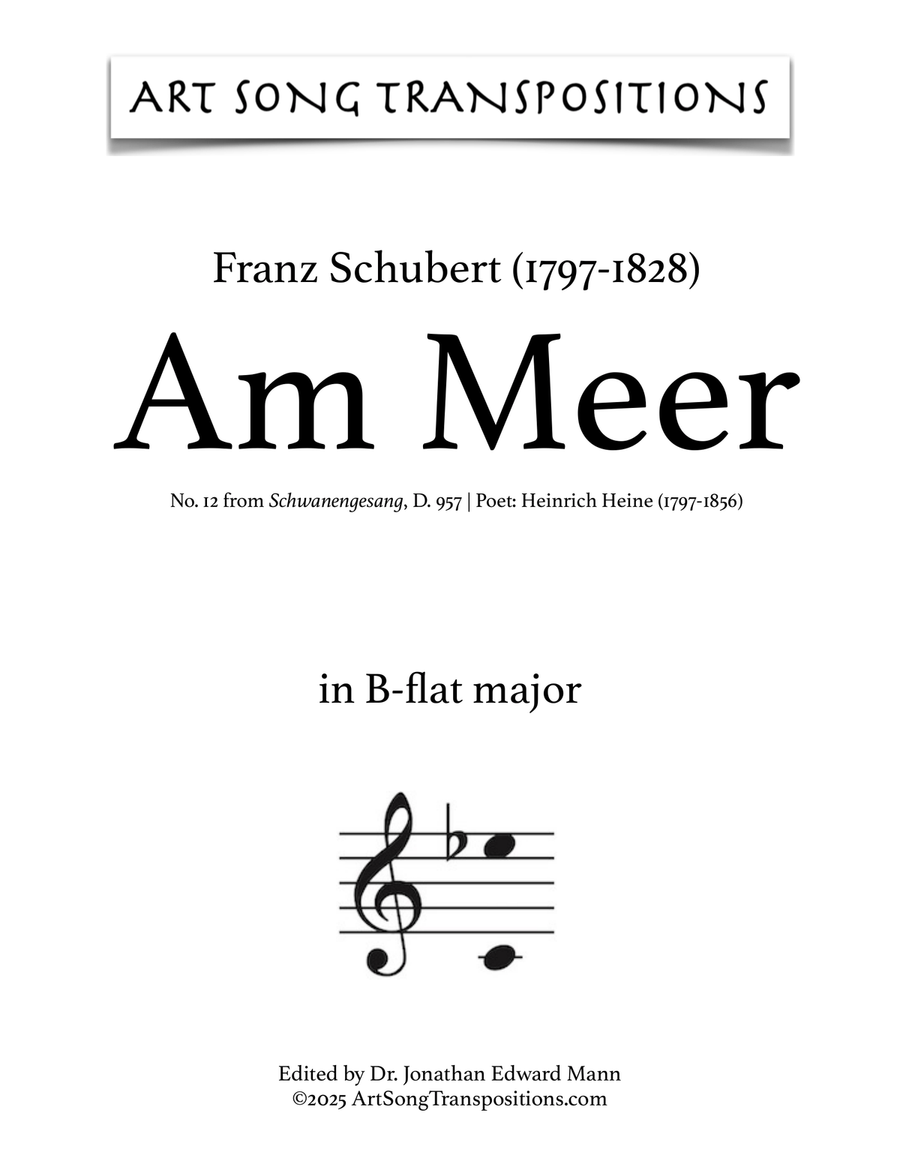 SCHUBERT: Am Meer, D. 957 no. 12 (transposed to B-flat major) Piano, Vocal scores gallery preview page 1