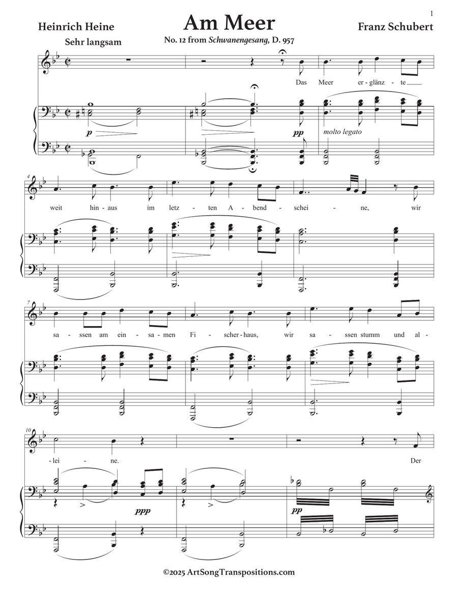 SCHUBERT: Am Meer, D. 957 no. 12 (transposed to B-flat major) Piano, Vocal scores gallery preview page 2