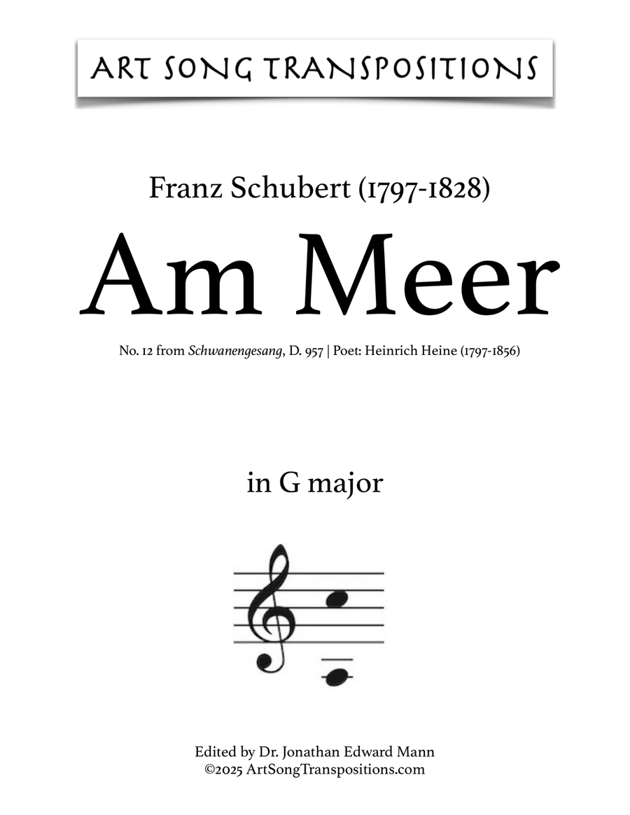 SCHUBERT: Am Meer, D. 957 no. 12 (transposed to G major) Piano, Vocal scores gallery preview page 1