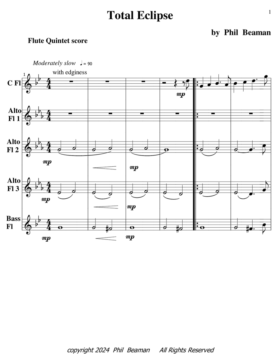Total Eclipse - flute quintet Woodwind Quintet scores gallery preview page 1
