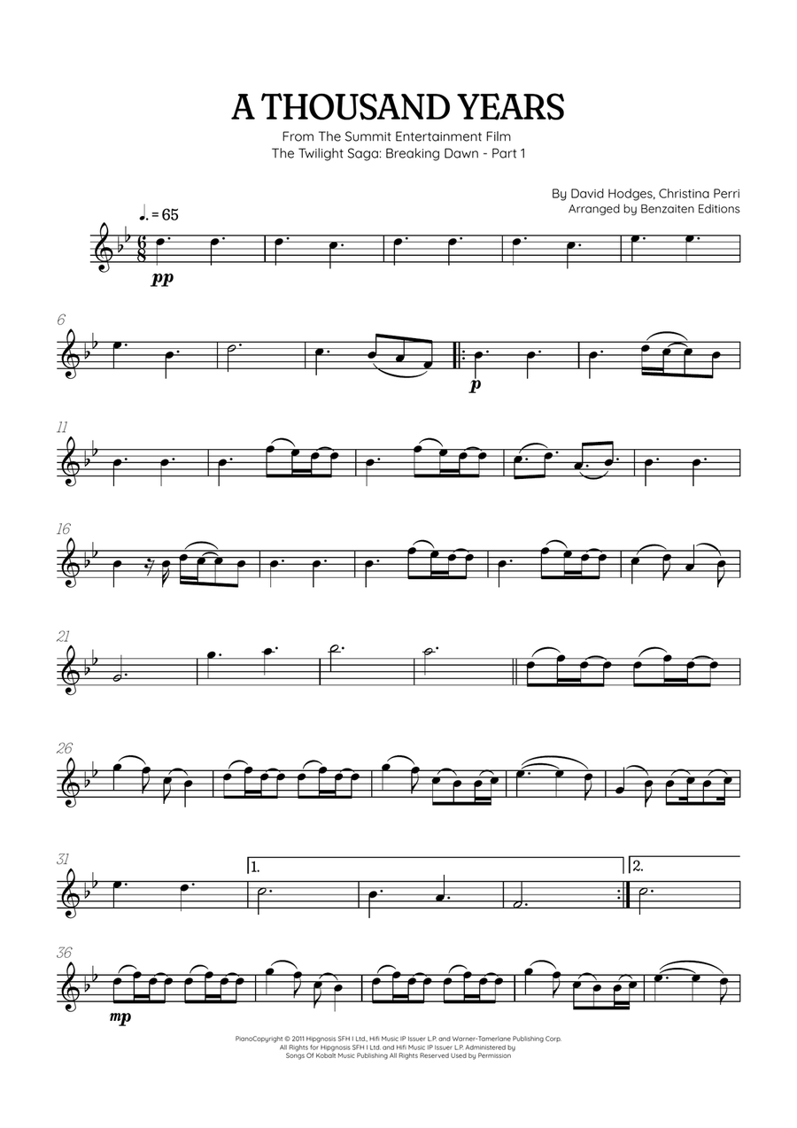 A Thousand Years Flute Solo scores gallery preview page 1
