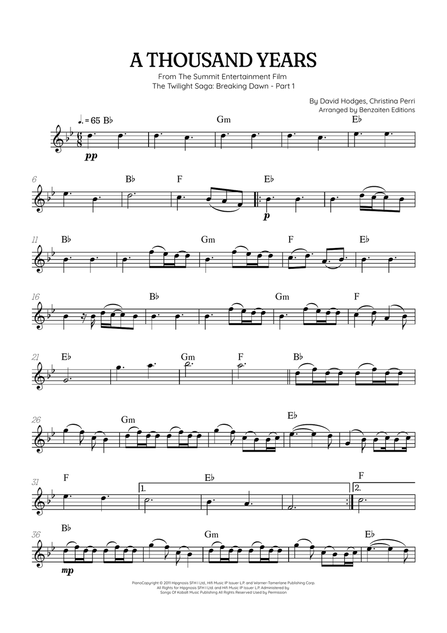 A Thousand Years Flute Solo scores gallery preview page 1