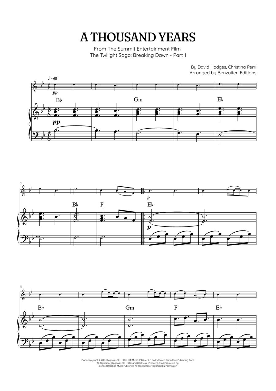 A Thousand Years Flute Solo scores gallery preview page 1