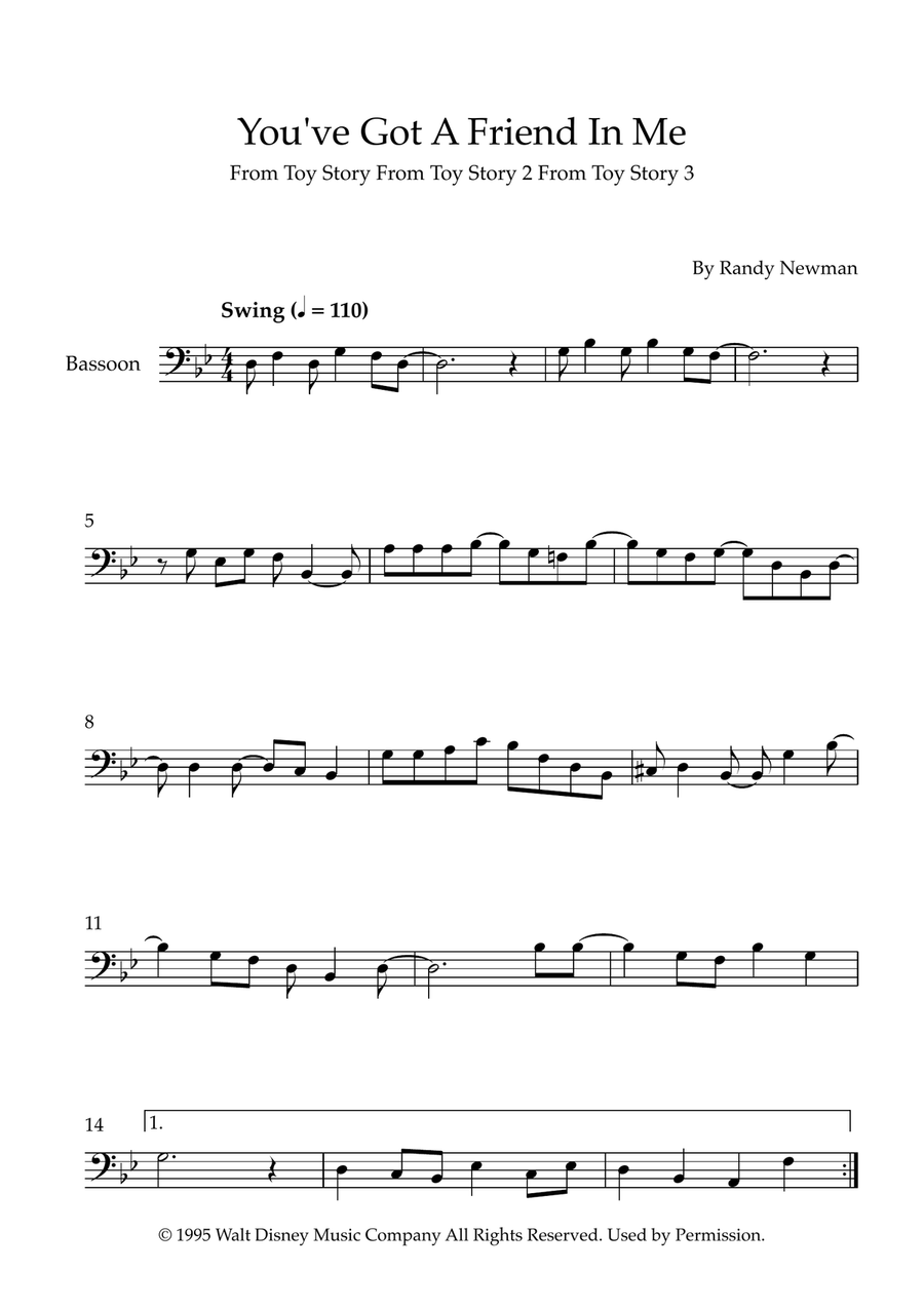 You've Got A Friend In Me Bassoon Solo scores gallery preview page 1