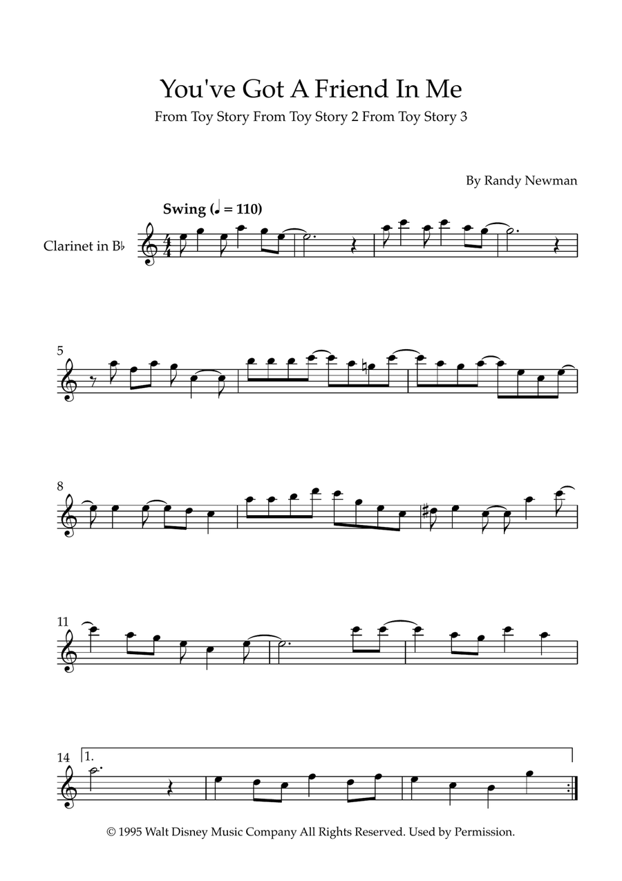 You've Got A Friend In Me Clarinet Solo scores gallery preview page 1
