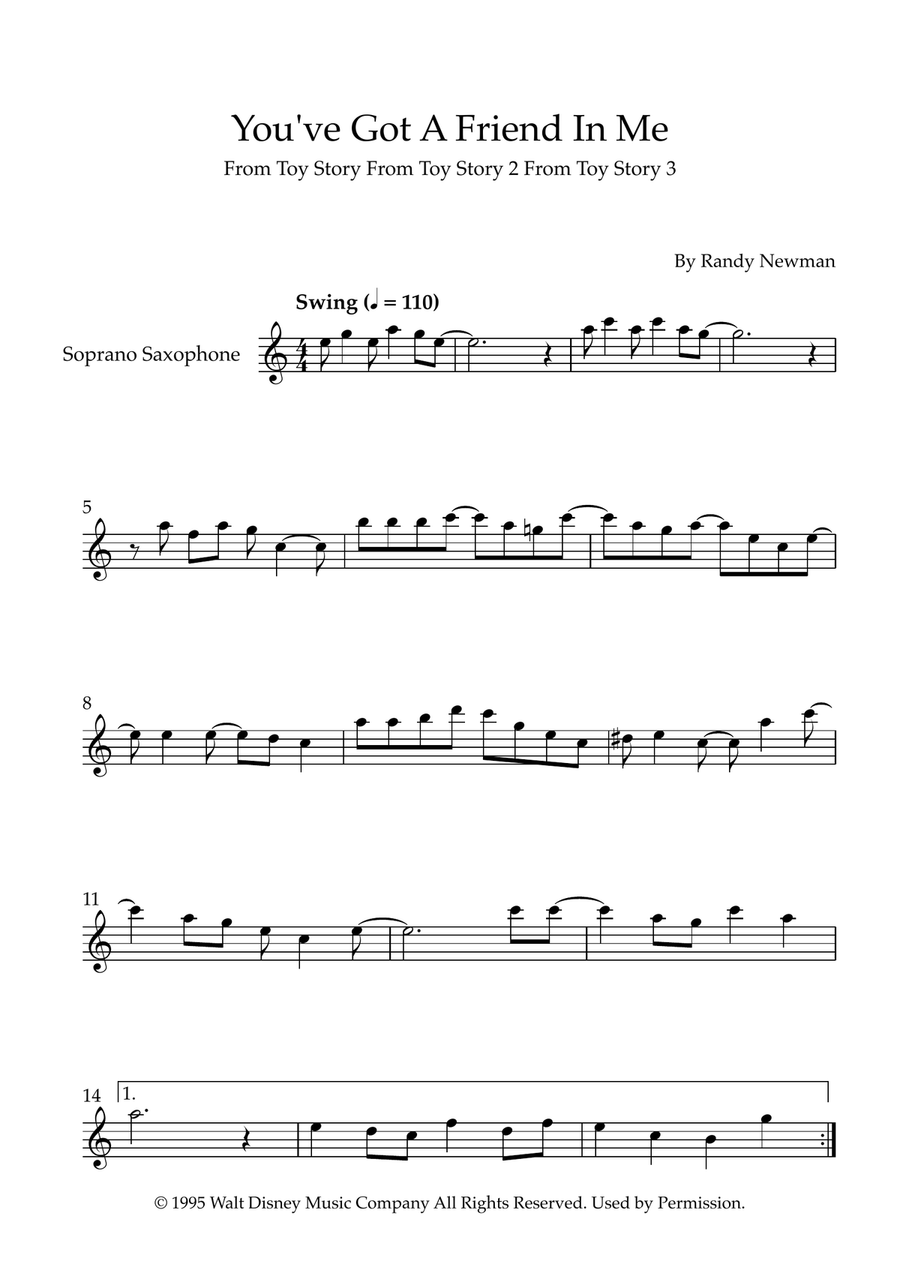 You've Got A Friend In Me Soprano Saxophone scores gallery preview page 1