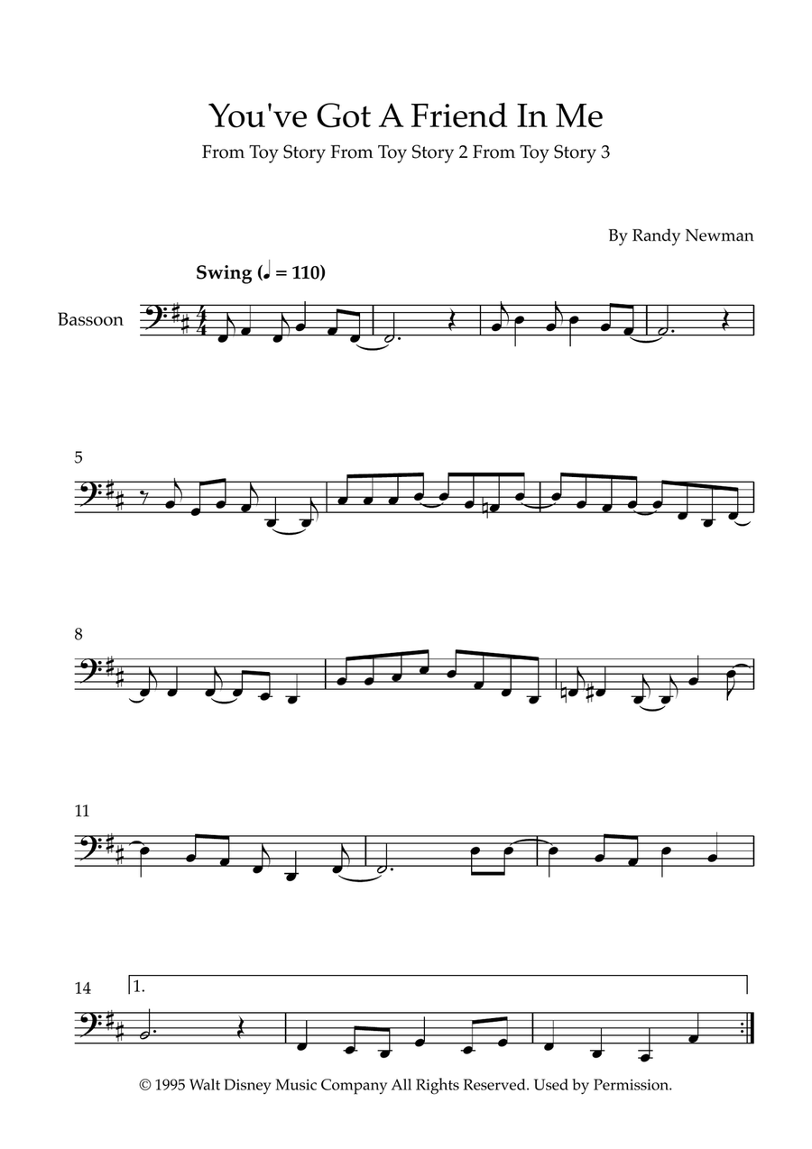 You've Got A Friend In Me Bassoon Solo scores gallery preview page 1