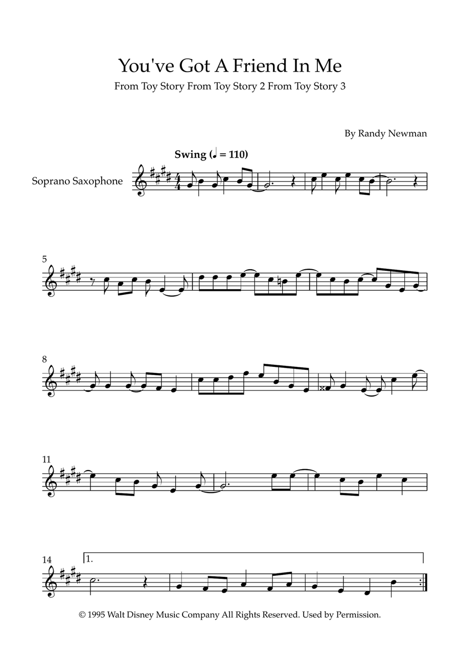 You've Got A Friend In Me Soprano Saxophone scores gallery preview page 1