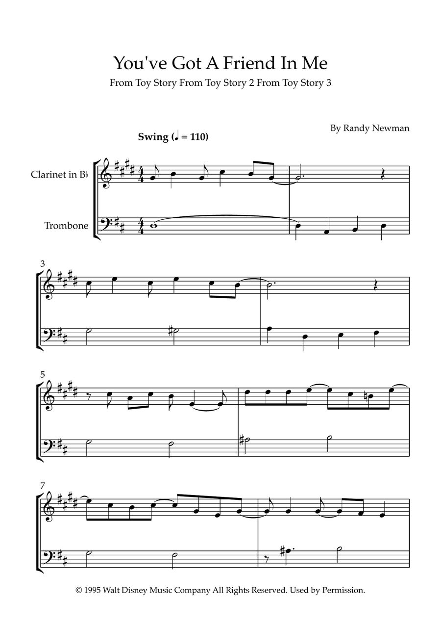 You've Got A Friend In Me B-Flat Clarinet scores gallery preview page 1