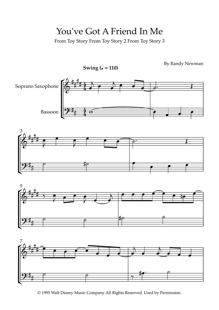 You've Got A Friend In Me Woodwind Duet scores gallery preview page 1