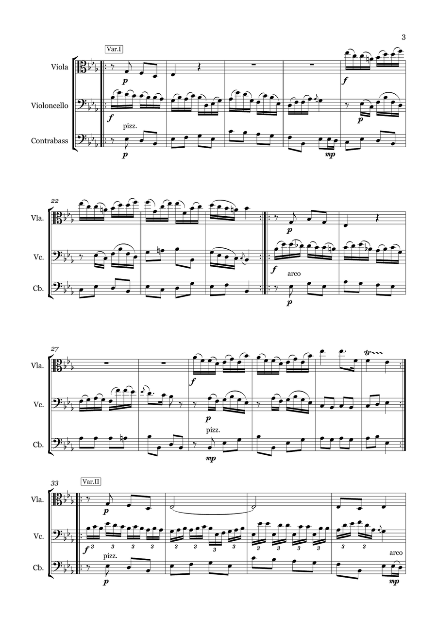 Divertimento in Eb for Viola, Cello & Bass String Trio scores gallery preview page 3