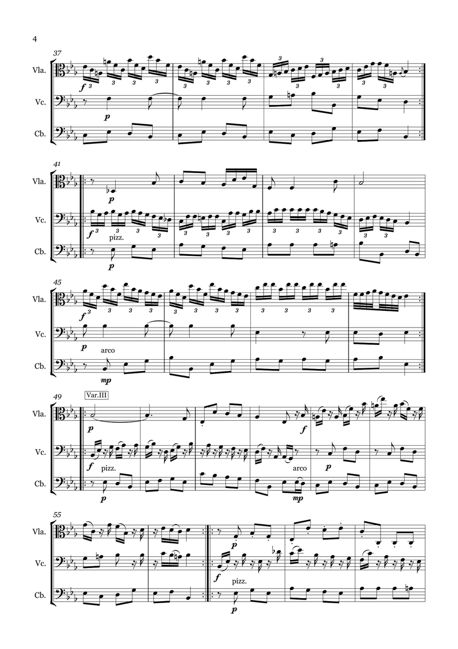 Divertimento in Eb for Viola, Cello & Bass String Trio scores gallery preview page 4