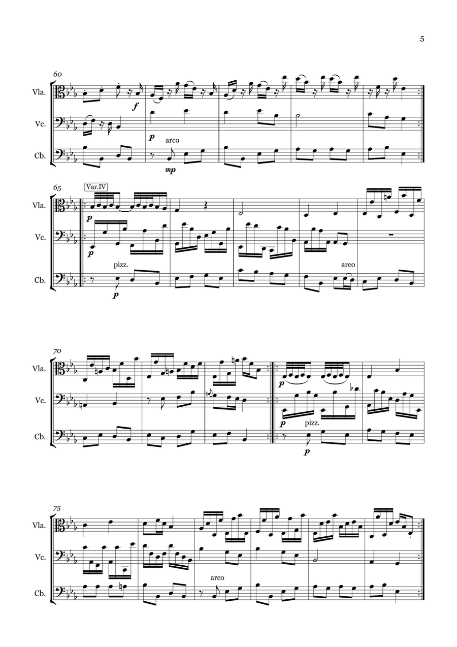 Divertimento in Eb for Viola, Cello & Bass String Trio scores gallery preview page 5