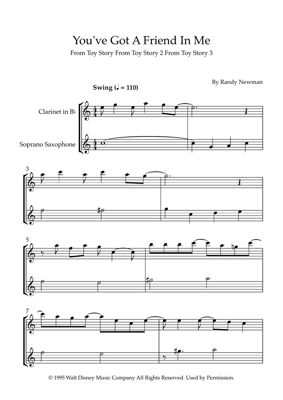 You've Got A Friend In Me Woodwind Duet scores gallery preview page 1