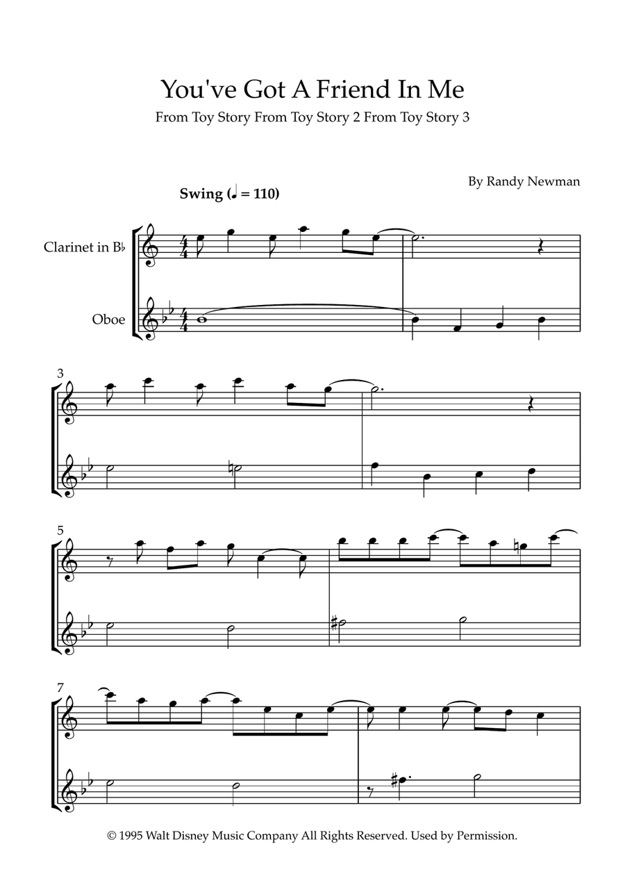 You've Got A Friend In Me Woodwind Duet scores gallery preview page 1
