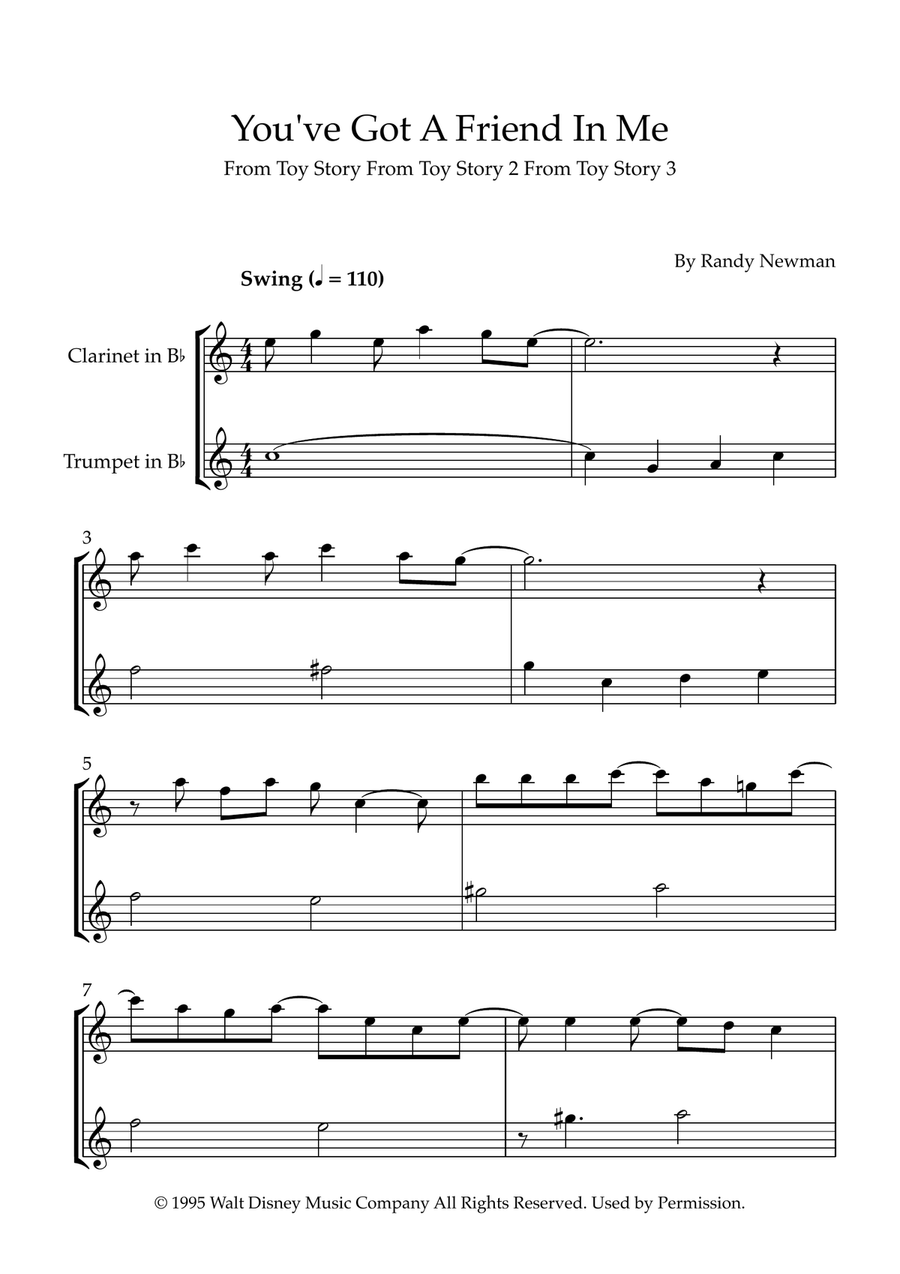 You've Got A Friend In Me B-Flat Clarinet scores gallery preview page 1