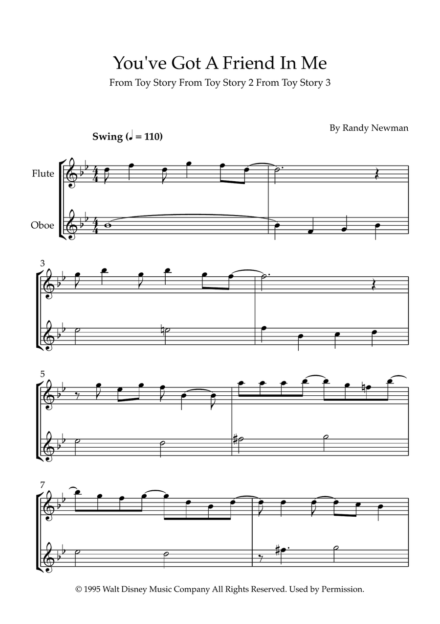 You've Got A Friend In Me Woodwind Duet scores gallery preview page 1