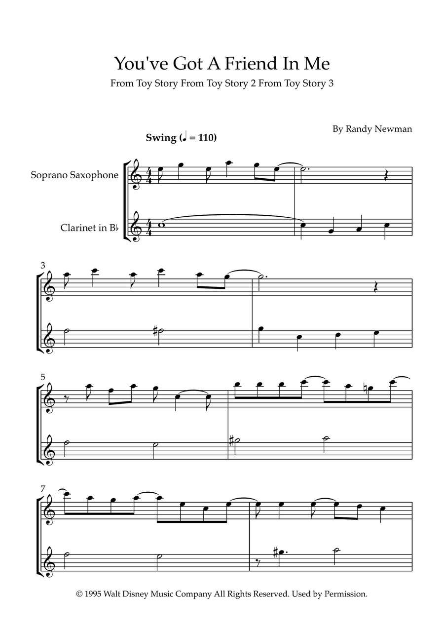 You've Got A Friend In Me Woodwind Duet scores gallery preview page 1