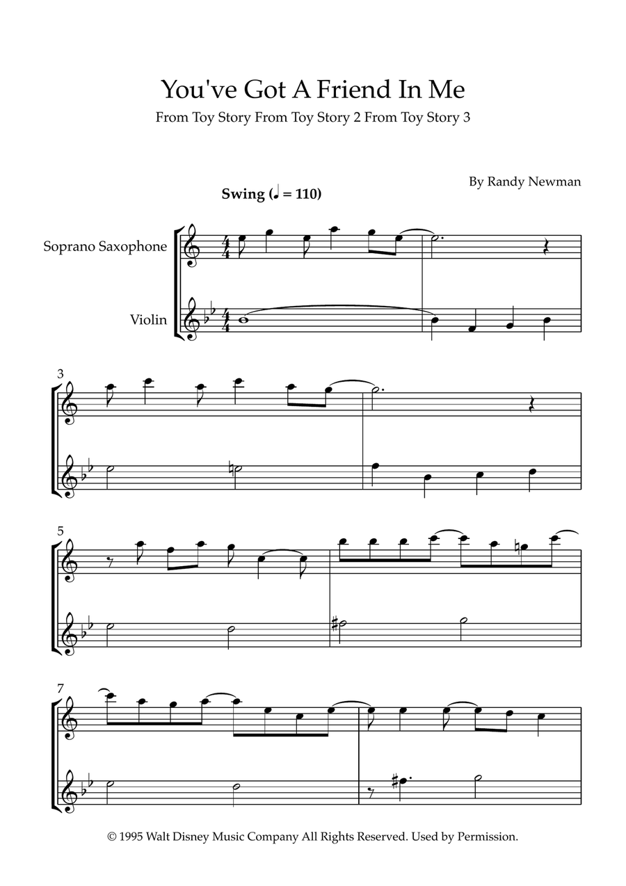 You've Got A Friend In Me Soprano Saxophone scores gallery preview page 1