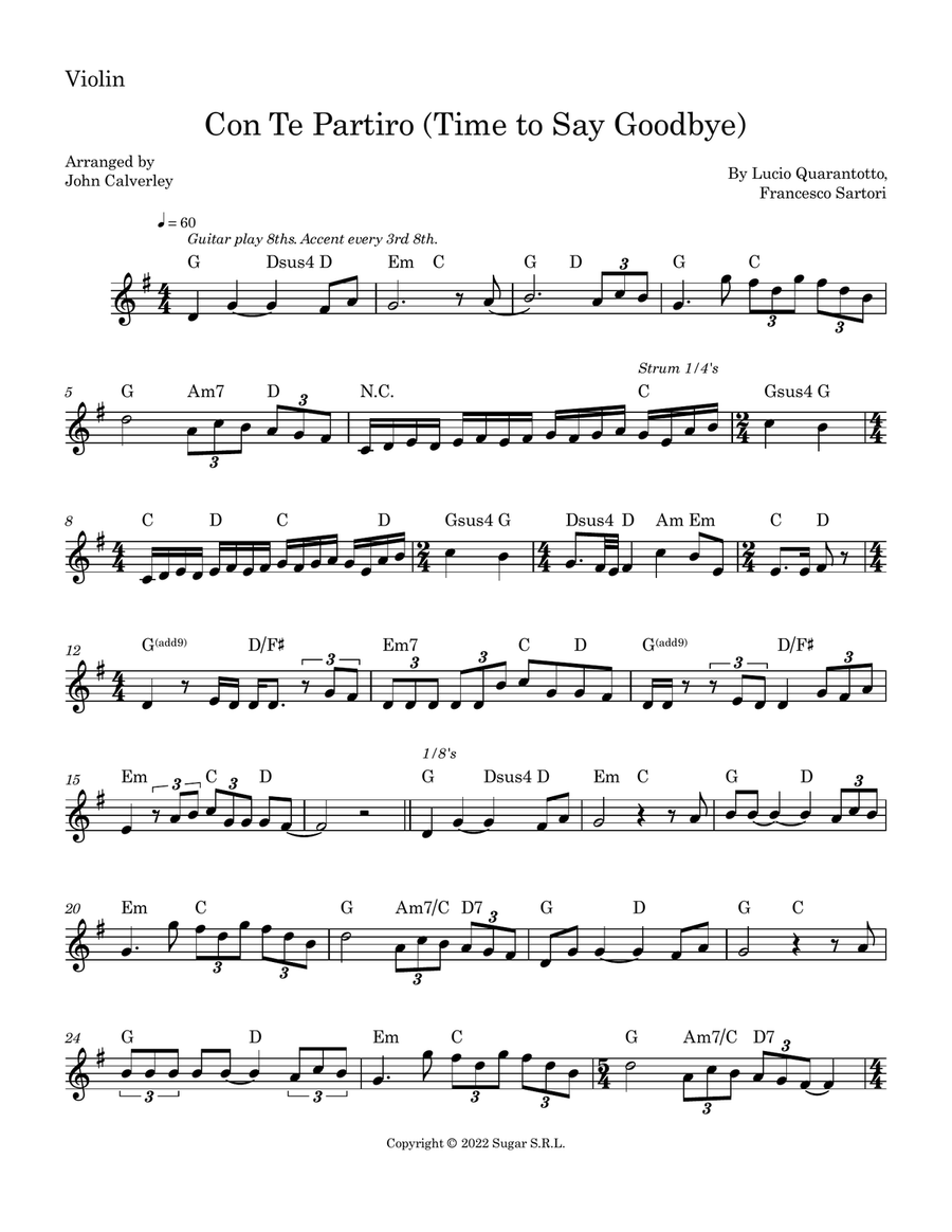 Con Te Partiro (Time To Say Goodbye) Violin Solo scores gallery preview page 1