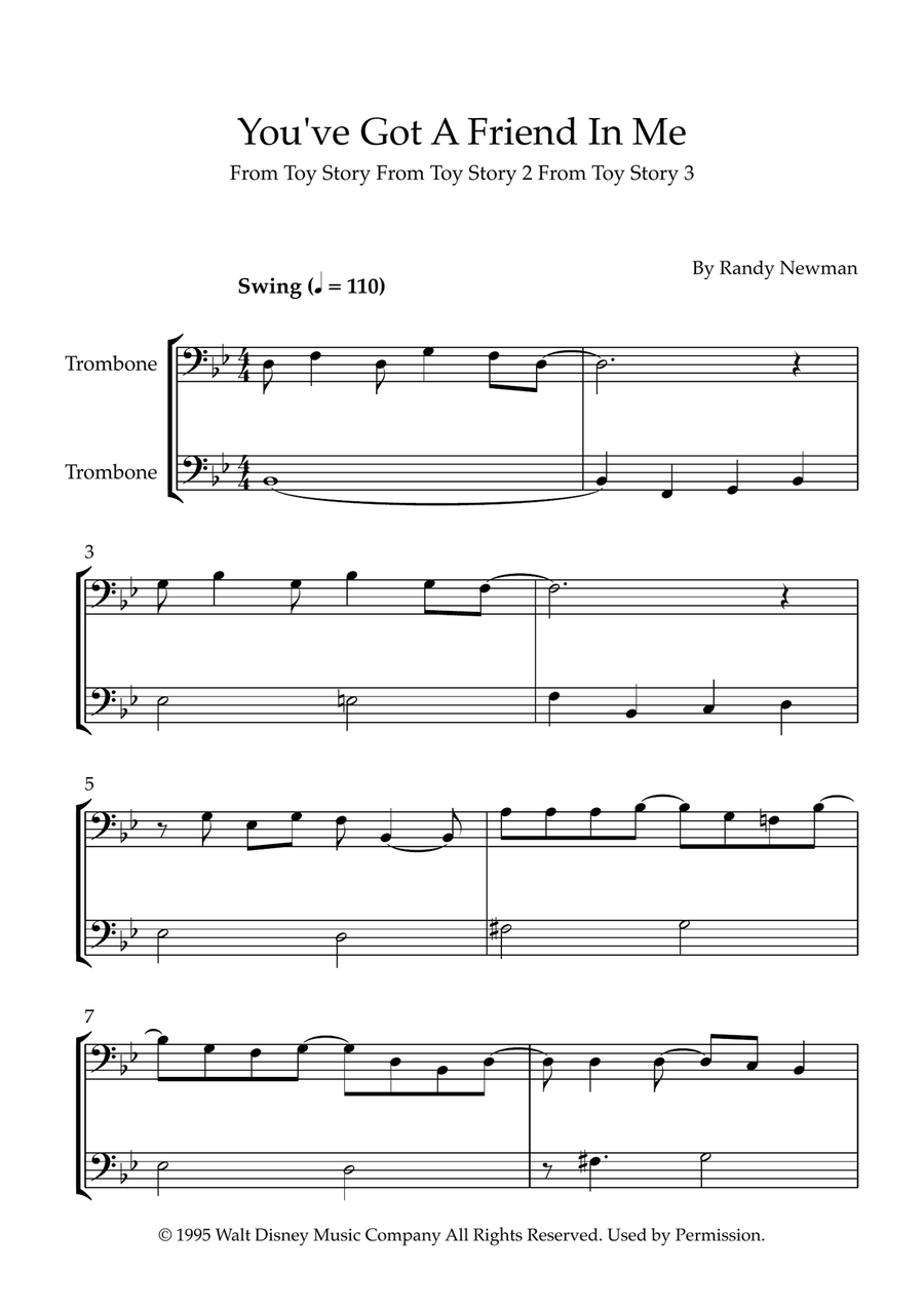 You've Got A Friend In Me Trombone Duet scores gallery preview page 1