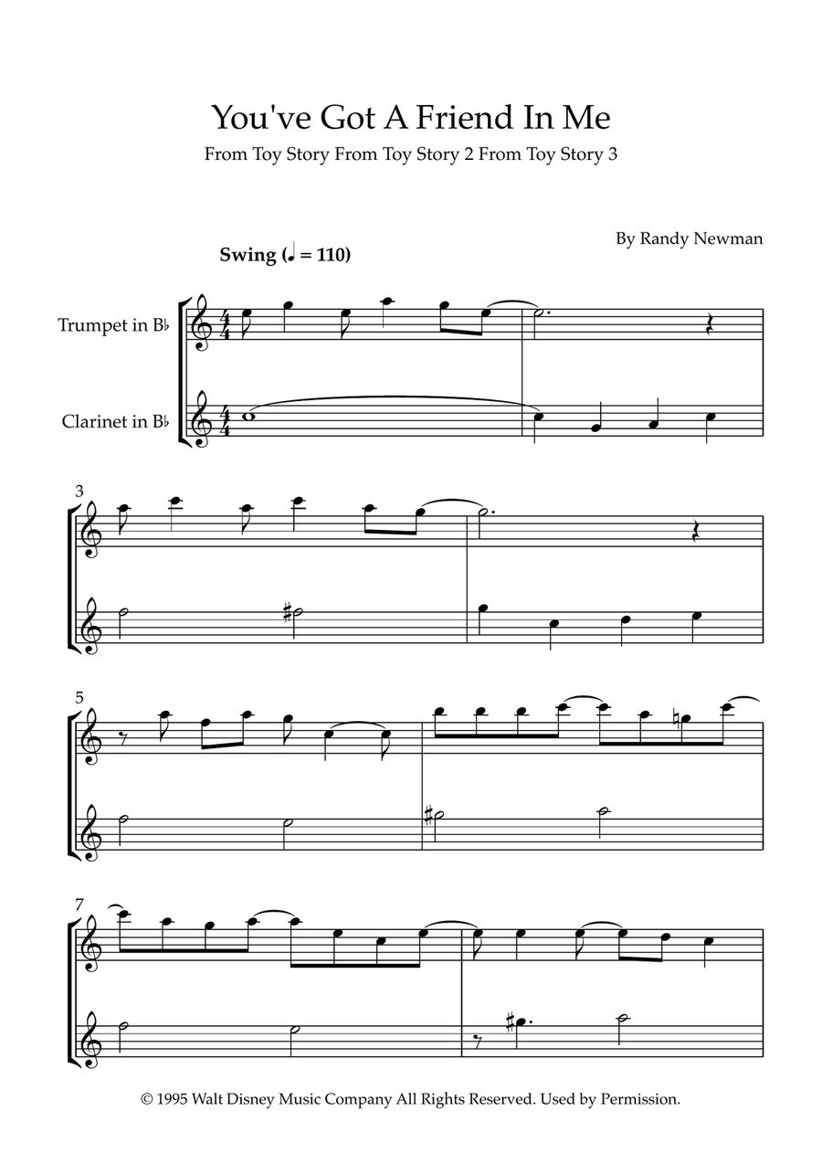 You've Got A Friend In Me B-Flat Clarinet scores gallery preview page 1