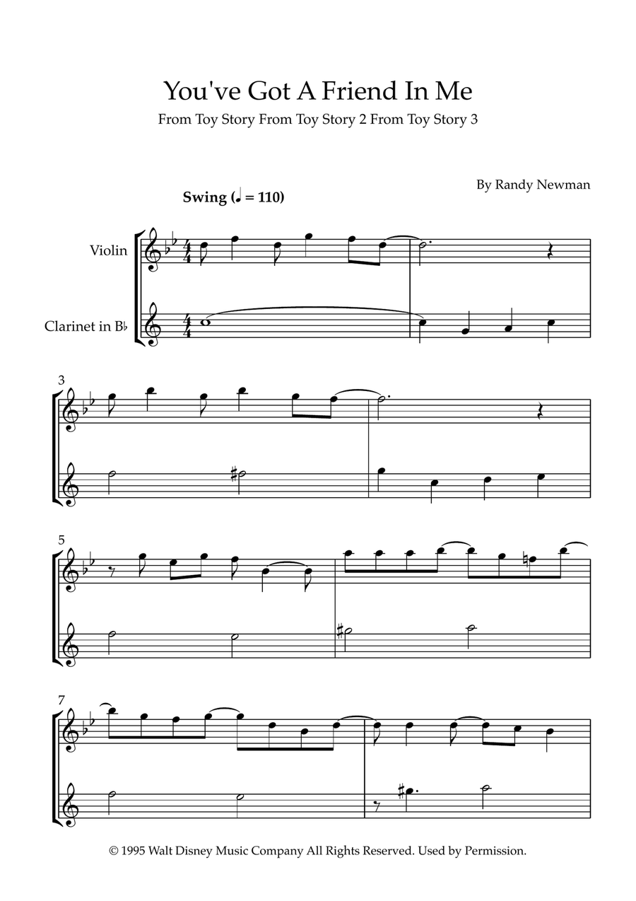 You've Got A Friend In Me B-Flat Clarinet scores gallery preview page 1