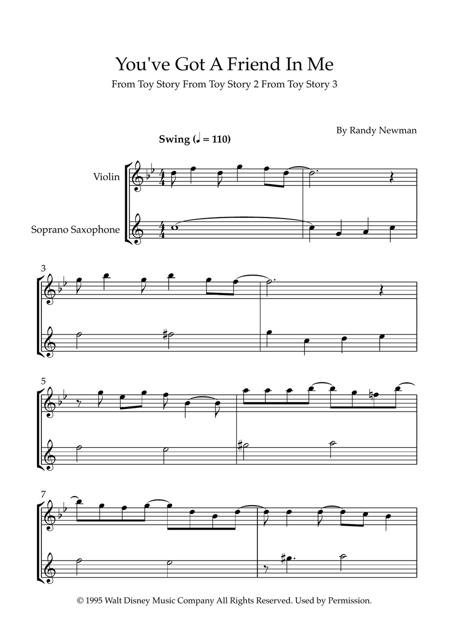 You've Got A Friend In Me Soprano Saxophone scores gallery preview page 1