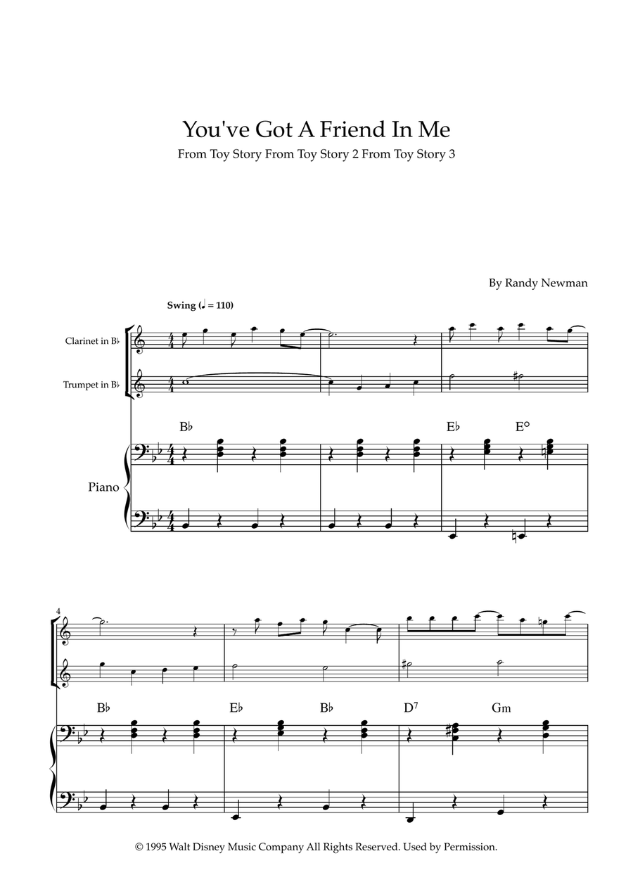 You've Got A Friend In Me B-Flat Clarinet scores gallery preview page 1