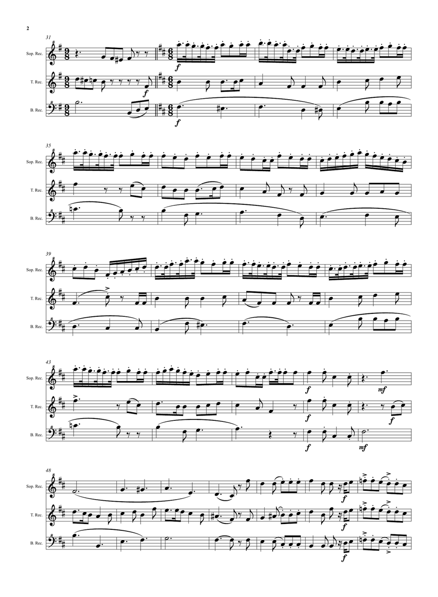 Wine and Water (Old Noah he had an Ostrich Farm) for soprano, tenor and bass recorders Soprano Recorder scores gallery preview page 2