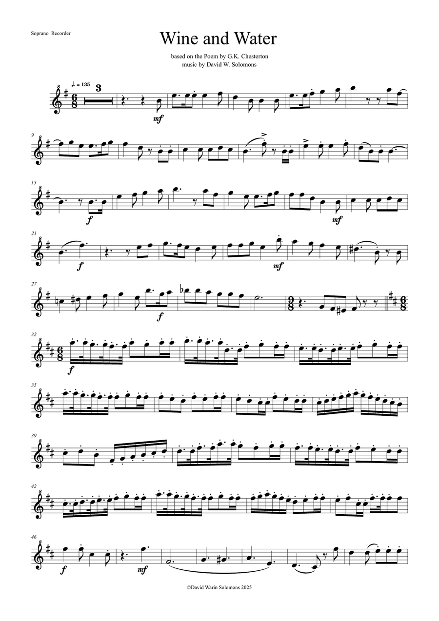 Wine and Water (Old Noah he had an Ostrich Farm) for soprano, tenor and bass recorders Soprano Recorder scores gallery preview page 4