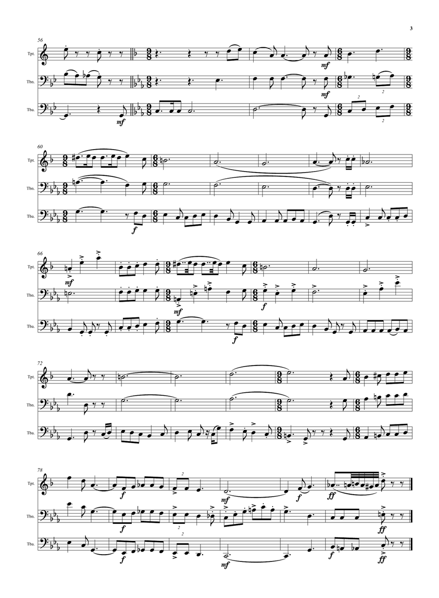 Wine and Water (Old Noah he had an Ostrich Farm) for trumpet, trombone and tuba Brass Trio scores gallery preview page 3