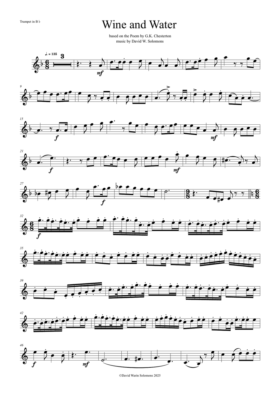 Wine and Water (Old Noah he had an Ostrich Farm) for trumpet, trombone and tuba Brass Trio scores gallery preview page 4