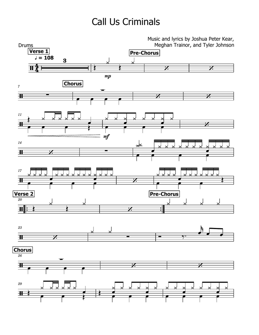 Call Us Criminals Drum Set scores gallery preview page 1