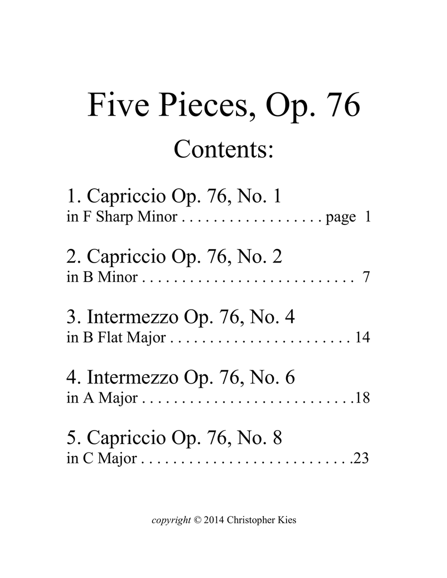 Five Pieces from Opus 76 by Brahms, arranged for oboe and piano Chamber Music scores gallery preview page 2
